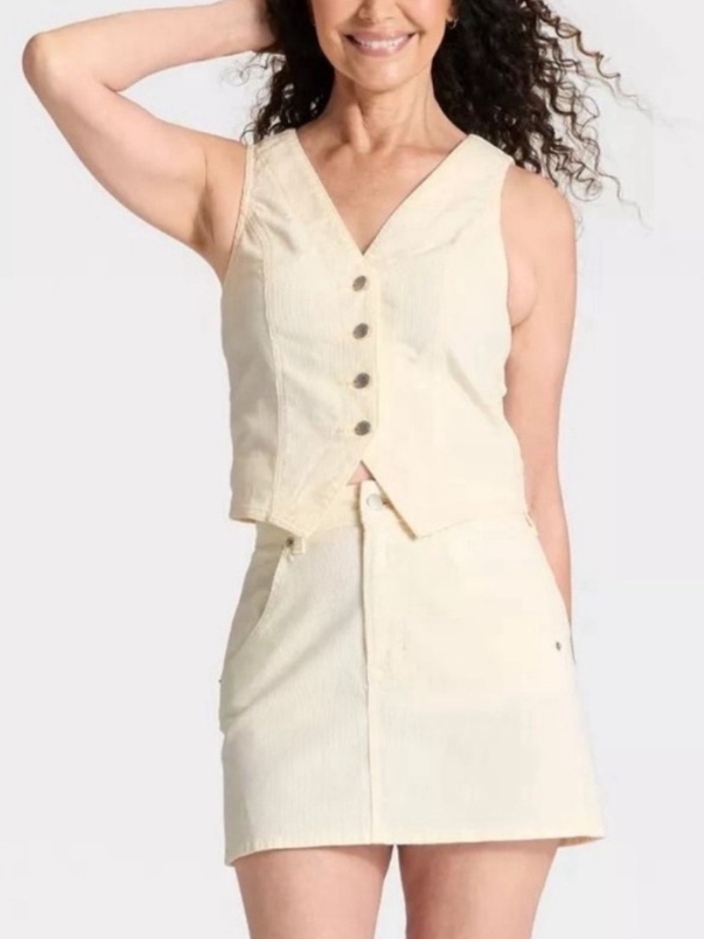 Universal Thread Cream Off White Corduroy V-Neck Vest Top
